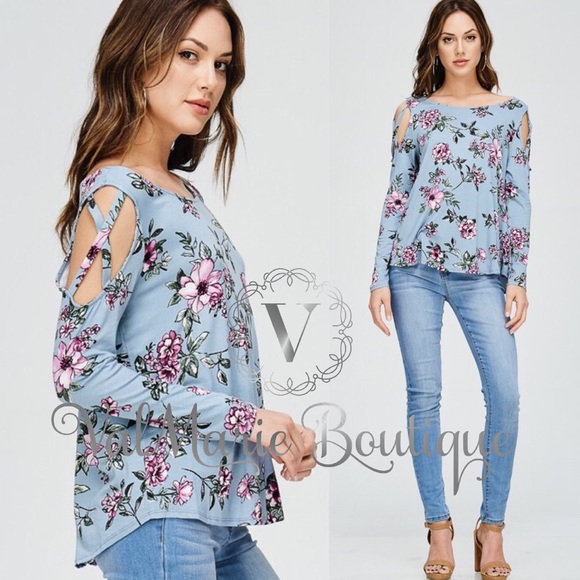 ValMarie Tops - Powder blue floral top